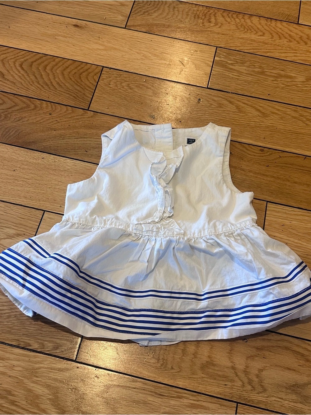 Janie and Jack White Sleeveless Top with Blue Stripe Hem